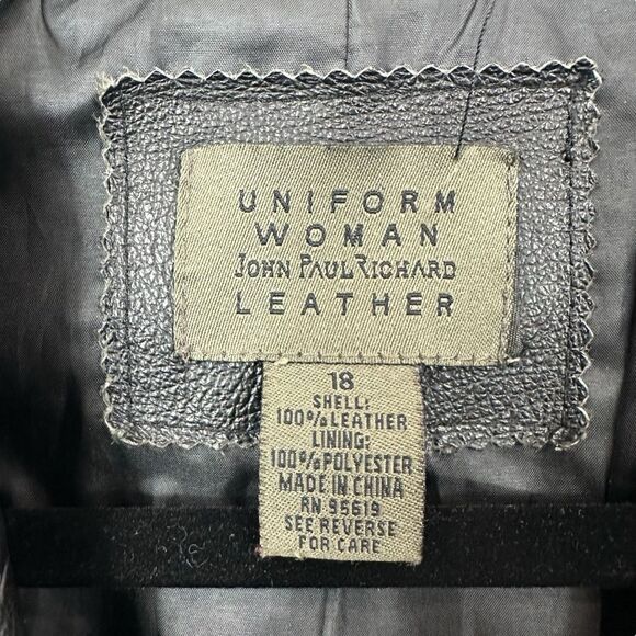 VTG John Paul Richard Black Leather Long Line Button Front Trench Coat, Size 18 - Picture 4 of 4